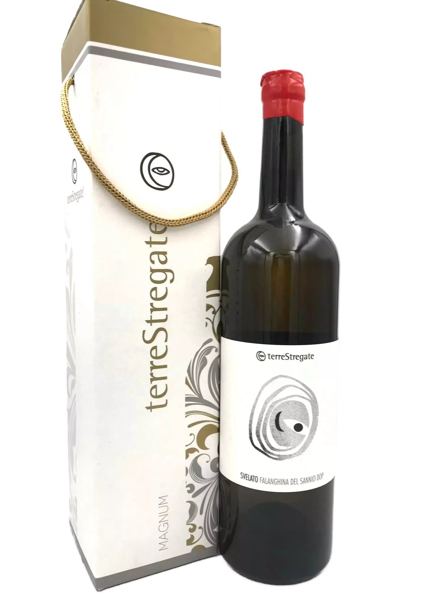 A bottle of wine and its packaging, both with a minimalist design.