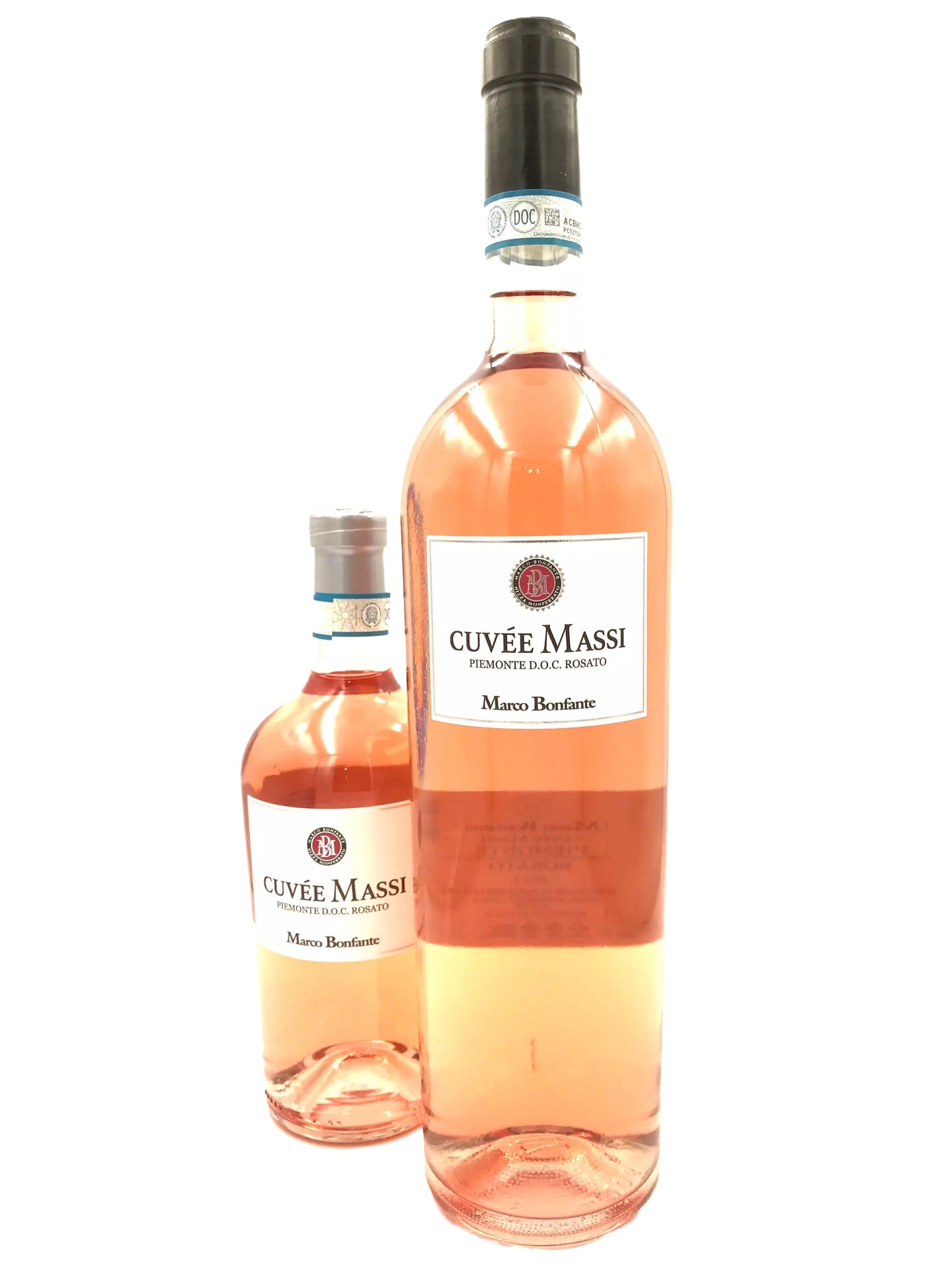 Two bottles of rosé wine, one larger and one smaller, both with labels that say "CUVÉE MASSI" and "MARO BONFANTE".