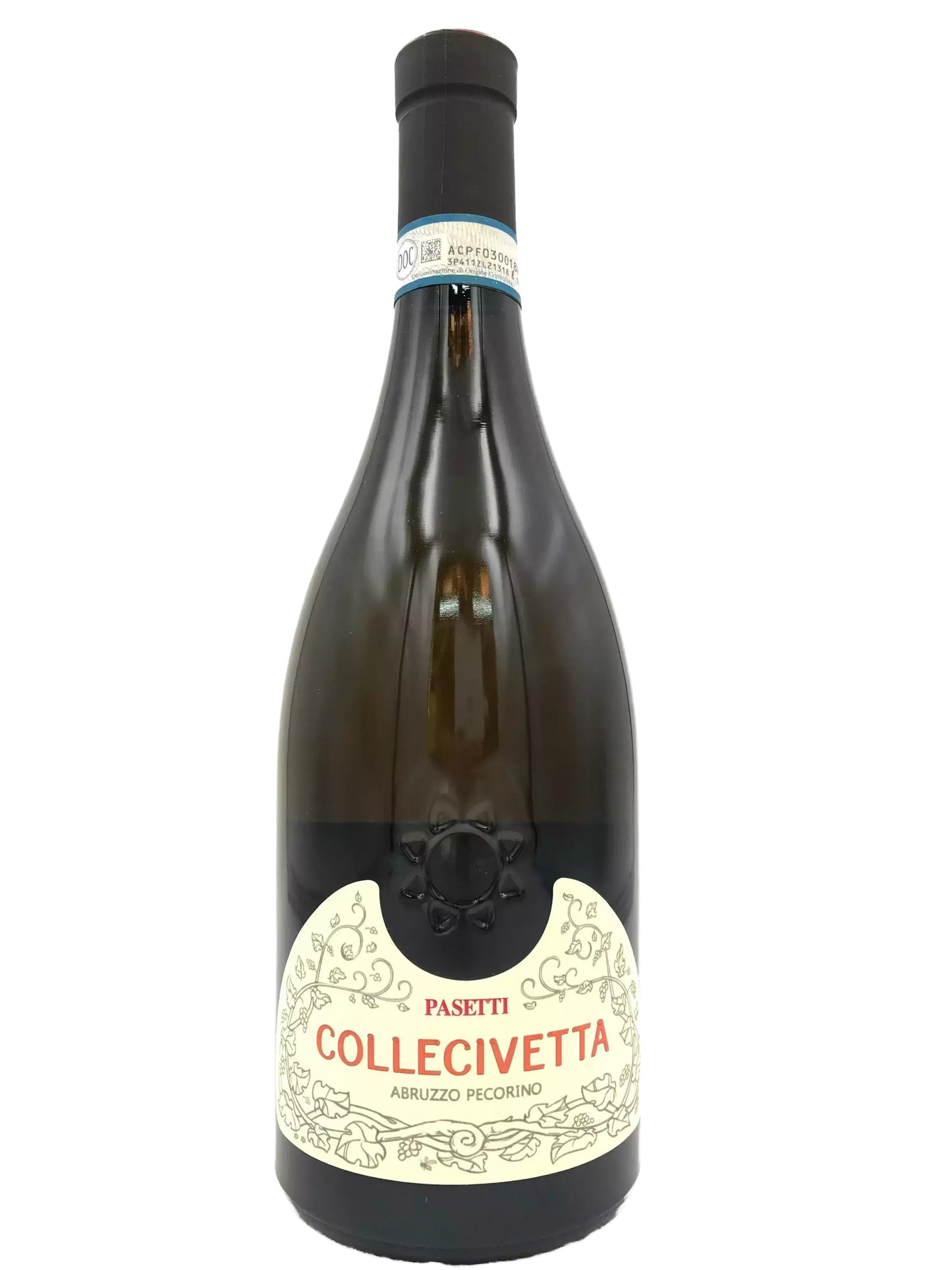 a bottle of wine with a label that reads "PASETTI COLLECIVETA ABRUZZO PECORINO".