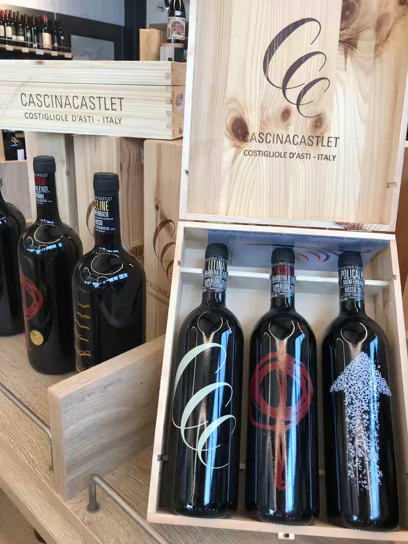 Cascina Castlet Barbera D'Asti Collection 3 Btl. Wooden Box 1 Passum 1 Litina 1 Policalpo