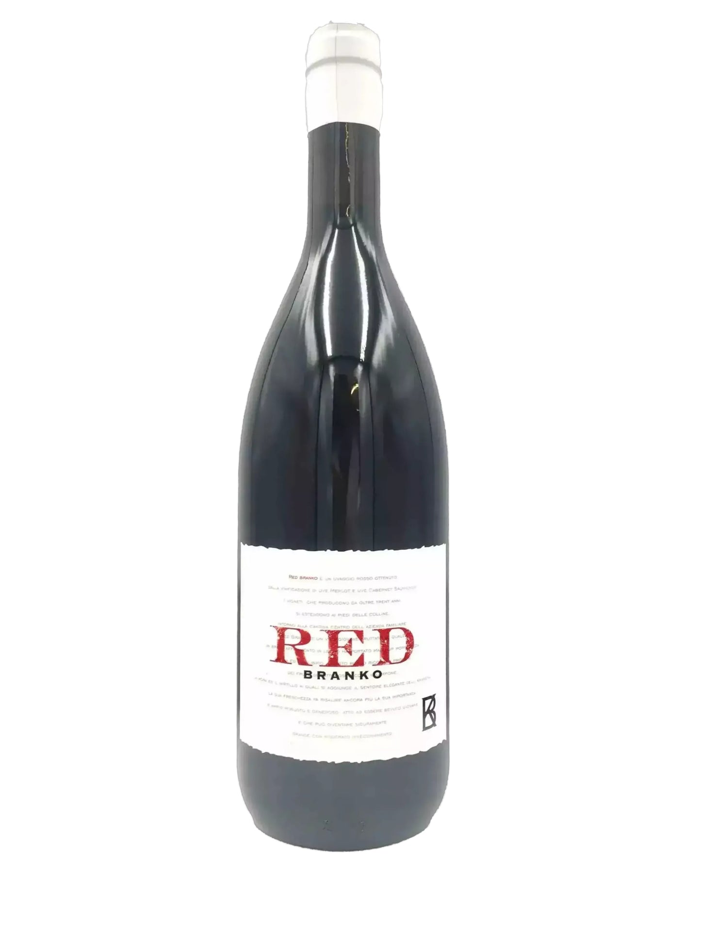 a bottle of red wine with a label that reads "RED BRANKO".