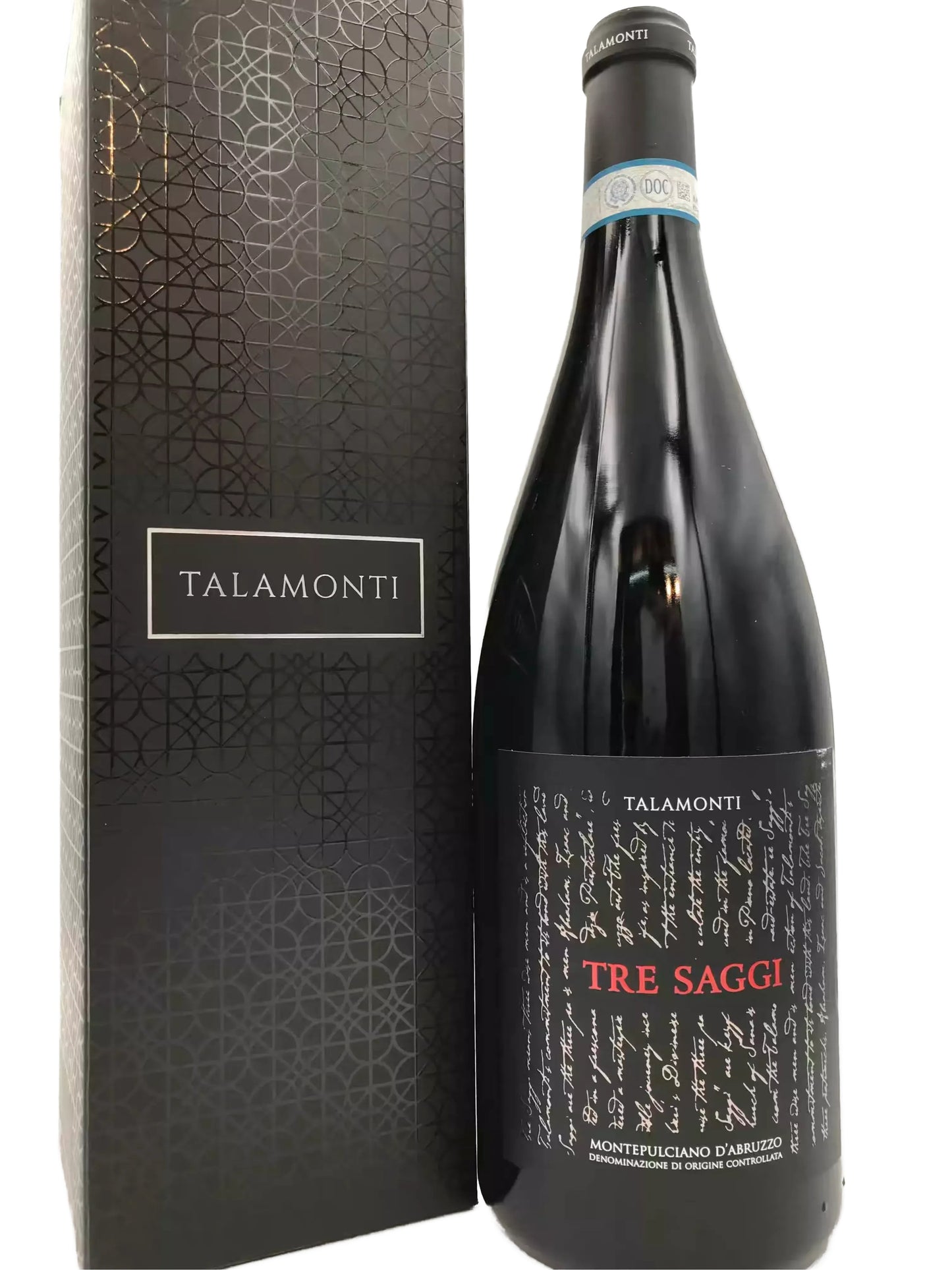 a bottle of wine and its packaging, both of which are black in color.