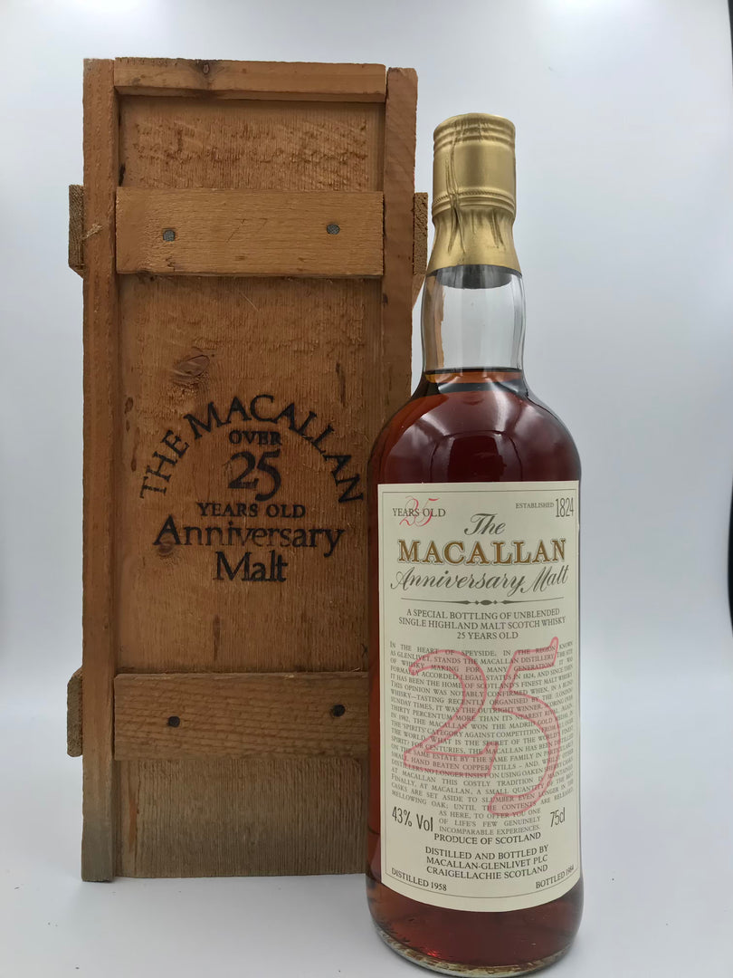 The Macallan Anniversary Single Highland Malt Scotch Whisky  25YO Distilled 1958 Release 1984