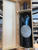 Load image into Gallery viewer, 2003 Moschioni Refosco dal Peduncolo Rosso Riserva 3lt. Jéroboam Wooden Box Special Edition. Stone Label by Antonio Benati : Ancient Celtic circular sun cross. Only 240 bottles all around the world.
