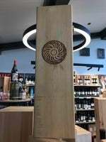 Load image into Gallery viewer, 2004 Moschioni Scioppettino Riserva 3lt. Jéroboam Wooden Box Special Edition. Stone Label by Antonio Benati : Ancient Celtic circular sun cross. Only 240 bottles all around the world.
