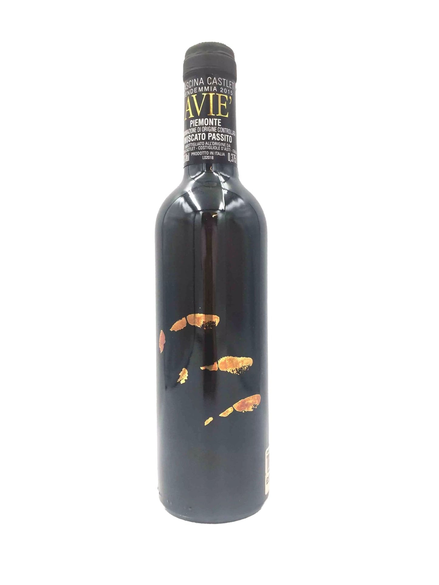 A dark bottle with a label that reads "COSINA CASTELLI AVIE" and "PIEMONTORE AVIE" printed on it.