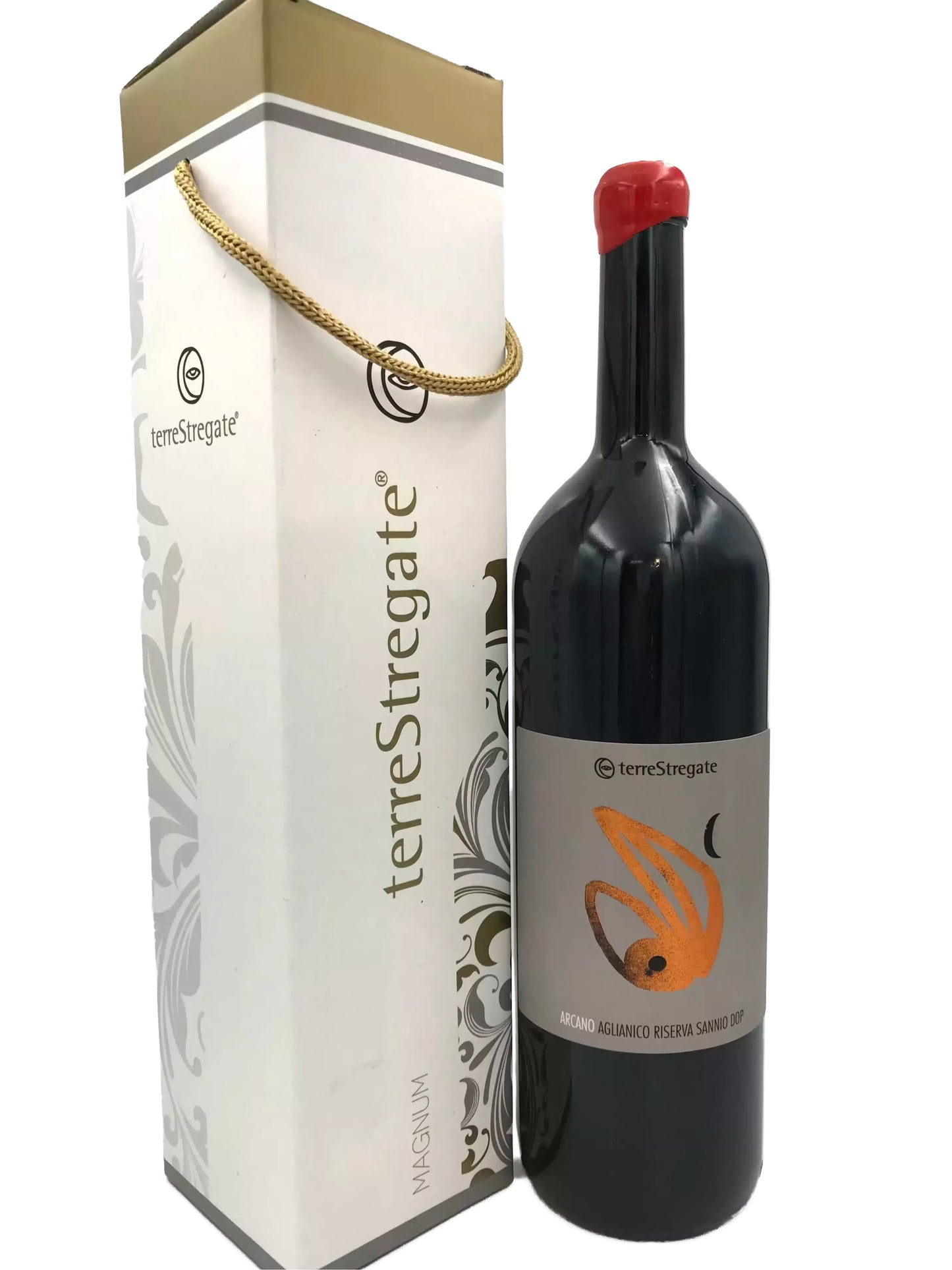 a bottle of wine and its packaging, both with a terreStegate logo.